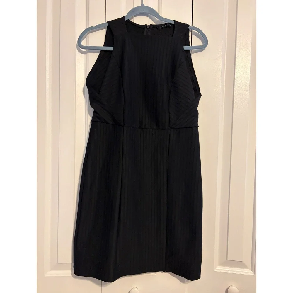 Zara Dress Ribbed Mini Black Sleeveless High Neck L Large Contemporary‎ Chic
